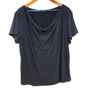 Briggs 2X Black Drape Cowl Neck‎ Top Stretchy Goth Office Work Capsule Formal